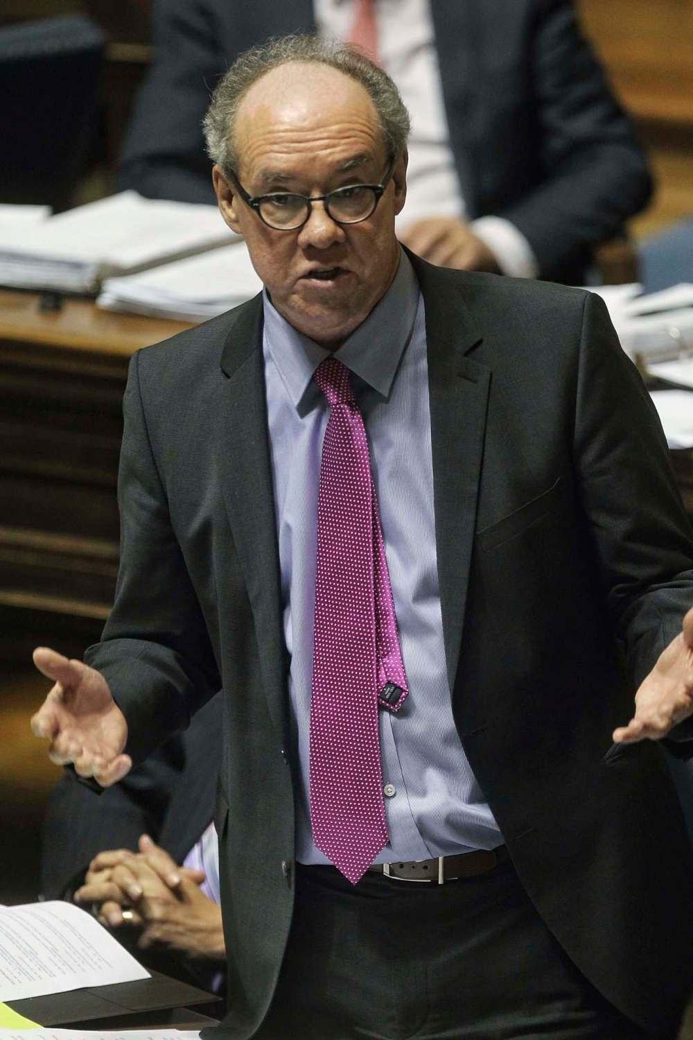 MIKE DEAL / WINNIPEG FREE PRESSNDP Finance Minister Greg Dewar fends off demands to know why he isn't tabling a budget during question period at the 5th Session of the 40th Manitoba Legislature, Wednesday afternoon.