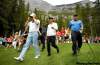 JEFF MCINTOSH / THE CANADIAN PRESS
Golfers Stephen Ames, Lucas Glover, Anthony Kim and Jhonattan Vegas (from left) walk toward their shots after teeing off during the Telus Skins Game in Banff, Alta., Monday.
