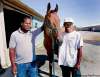 wayne glowacki / winnipeg free press
Grooms Anthony Nelson (left) and Romando Ricketts, with Quaker Shaker Tony, fill a crucial role at the Downs that few Canadians will.
