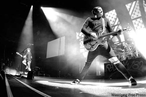 John Woods/Winnipeg Free Press
John Woods / Winnipeg Free Press Blink-182 performs at the MTS Centre in Winnipeg on Thursday. The group had to work hard to follow a strong opening performance by Rancid.