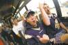 TREVOR HAGAN / WINNIPEG FREE PRESS 
Tyler Naaykens and Sheldon Bernier on one of the True Blue Booster Crew buses prior to departing for Regina. Six busloads of Bomber fans left Canad Inns Stadium Saturday.