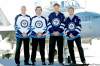 JOHN WOODS / THE CANADIAN PRESS
Winnipeg Jets Eric Fehr (from left), Mark Stuart, Nik Antropov and Andrew Ladd sport the new Jets jerseys during the unveiling ceremony at the 17 Wing Winnipeg Canadian Forces base Tuesday.