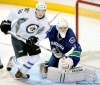 CNS Larry Wong/Edmonton Journal/
Larry Wong / postmedia news
Adam Lowry skates in front of Vancouver Canucks goalie Karel St. Laurent on Thursday during the Winnipeg Jets� final game in the Young Stars Tournament.