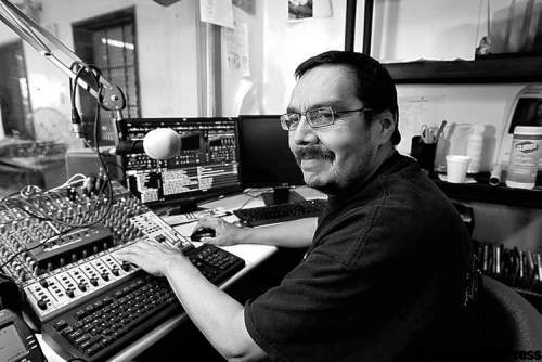 RUTH BONNEVILLE / WINNIPEG FREE PRESS
Long Plain First Nation radio DJ Robert Francis works in the studio on the reserve. Long Plain Chief David Meeches is offering free advertising on the First Nation�s radio station to candidates in the provincial election.