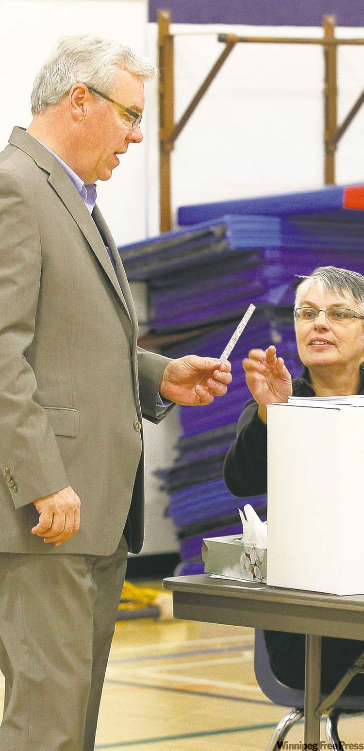 CP
John Woods / the canadian press
Premier Greg Selinger casts his ballot on Tuesday.