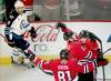 Joe Bryksa / Winnipeg Free Press
Chicago Blackhawks  Patrick Kane, right, is congratulated by teammates Marian Hossa and Daniel Carcillo for his first period goal as Winnipeg Jets Evander Kane looks on  during  NHL action Thursday night  at the United Centre in Chicago,