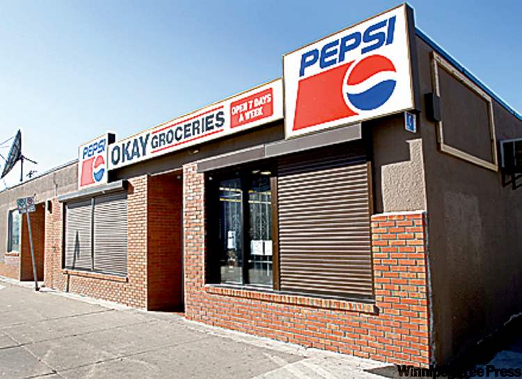 The Okay Groceries store at Sherbrook Street and Alexander Avenue.
