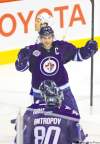 Winnipeg Free Press
BORIS MINKEVICH/ WINNIPEG FREE PRESS
Winnipeg Jets captain Andrew Ladd celebrates after scoring a goal against the Tampa Bay Lightning Monday at the MTS Centre.