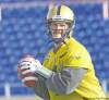 Bombers QB Buck Pierce practises in the cold at Canad Inns Stadium Thursday morning. Pierce, who will start Sunday, has played in five CFL playoff games.