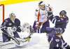 CP
TREVOR HAGAN / THE CANADIAN PRESS
Ondrej Pavelec makes a glove save as Capitals� superstar Alex Ovechkin (8) waits to pounce on a potential rebound Thursday night at the MTS Centre.