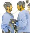 JOE BRYKSA / WINNIPEG FREE PRESS
Winnipeg Jets defencemen Zach Bogosian (left) and Mark Stuart joke around during a scrimmage at the MTS Centre on Monday.