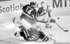 Jet forward Tim  Stapleton tries to push Coyotes forward Kyle  Turris away after a sprawling save by  goaltender Ondrej  Pavelec.