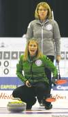CP
michael burns / the canadian pressJennifer Jones pleads with a rock to curl as opposing skip Shannon Kleibrink looks on.