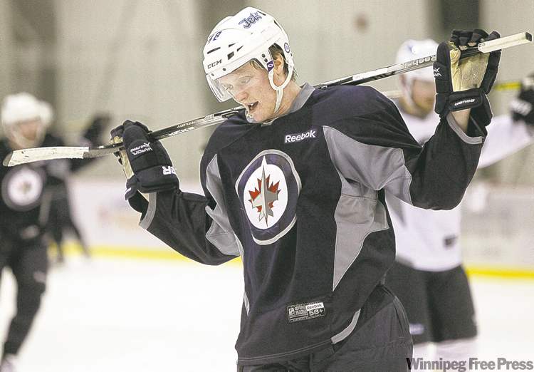PHOTOS BY MIKE DEAL / WINNIPEG FREE PRESS
Rookie Karl Klingberg tries to catch his breath after a tough drill.