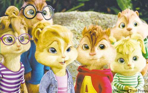 Postmedia
20th Century FoxAlvin (third from right) and his munk mates: predictable antics.