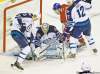 Dave Sidaway / postmedia news
Jets goalie Ondrej Pavelec repelled Habs centre Lars Eller on this first-period shot but Eller went on to have a huge night.