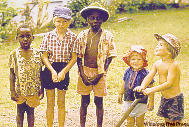 Tony Rogge (second from left) with brothers and friends in 1973 in Ibaden, Nigeria.