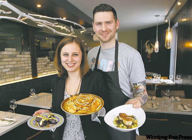 Segovia co-owners Carolina Konrad with stuffed dates and patatas bravas and Adam Donnelly with seared scallops.