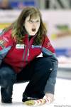 MIKE DEAL / WINNIPEG FREE PRESS
Skip Barb Spencer yells instructions to teammates during Friday night's showdown with Jennifer Jones in Portage.