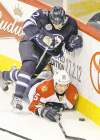 MIKE DEAL / WINNIPEG FREE PRESS
Mike Deal / Winnipeg Free Press
Jets� Randy Jones takes out Panthers� Jerred Smithson.