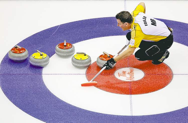 CP
Jonathan Hayward / the canadian press
Manitoba skip Rob Fowler calls a shot during the afternoon draw against the Territories at the Brier in Saskatoon Wednesday.