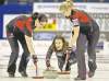 CP
Andrew Vaughan / THE CANADIAN PRESSCanadian skip Heather Nedohin delivers a stone as Jessica Mair (left) and Laine Peters sweep during a 5-4 victory over Germany on Wednesday.