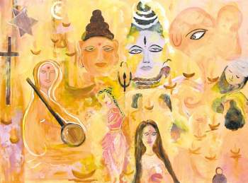 Painting entitled Spiritual India by Winnipeg artist Manju Lodha.