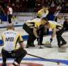 Michael Burns photo / Curling Canada
Manitoba skip Mike McEwen, third B.J.Neufeld, second Matt Wozniak, lead Denni Neufeld at the Brier. March 10, 2016.