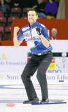 Postmedia
Toronto�s John Epping celebrates as his shot, the final stone of the game, comes to a rest on the button to defeat Glenn Howard Sunday.