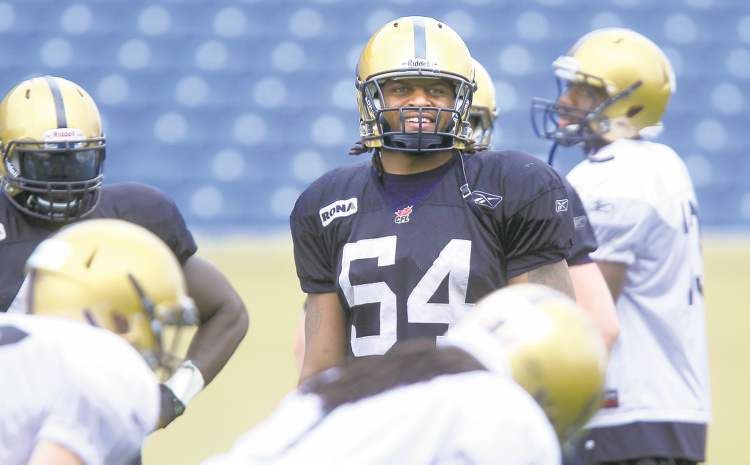 Phil Hossack / Winnipeg Free Press
Rush end Kenny Mainor, who had eight sacks last season, is confident the Bombers can overcome an overall lack of experience on the defensive line.