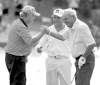 CP
DAVE EINSEL / THE ASSOCIATED PRESS ARCHIVESJack Nicklaus, Gary Player and Arnold Palmer (from left) react to Palmer�s birdie putt on 18  at a Greats of Golf event last month in Texas.
