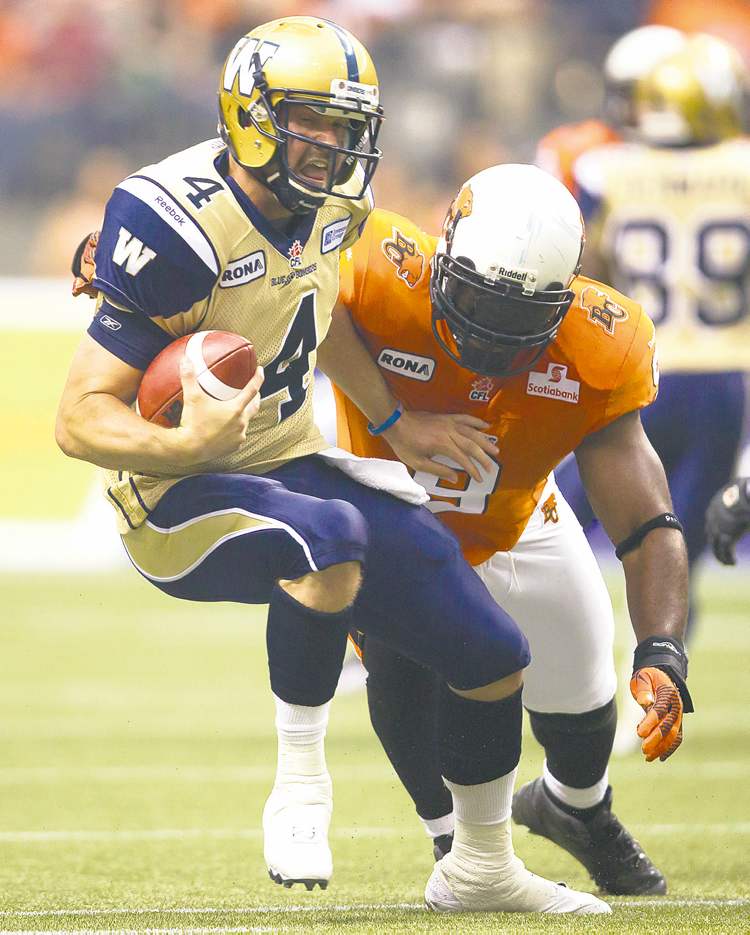 CP
Blue Bombers' quarterback Buck Pierce was scrambling for his life until he got hurt Friday night.
