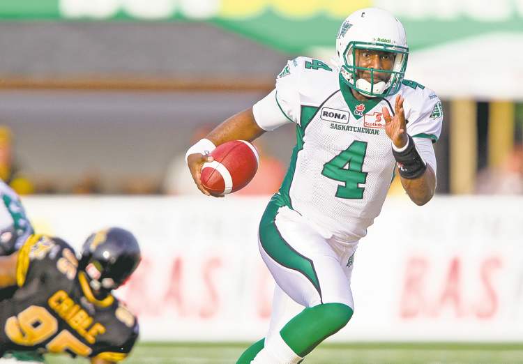 CP
Geoff Robins / the canadian press archives
Saskatchewan quarterback Darian Durant threw for 390 yards and four TDs last week against Hamilton.