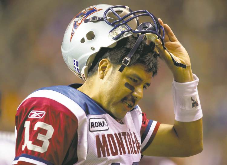 Darryl Dyck / THE CANADIAN PRESS archives
For years, people have been predicting the decline and fall of Montreal Alouettes' quarterback Anthony Calvillo, who will turn 40 this season.