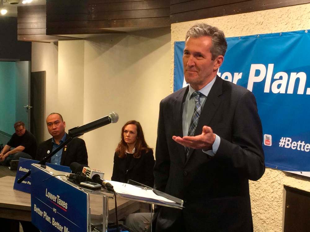 BORIS MINKEVICH / WINNIPEG FREE PRESS
Progressive Conservative leader Brian Pallister speaks at his election campaign kickoff Wednesday.