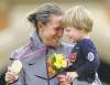 CP
Matt Rourke / the associated press
Gold medalist Kristin Armstrong celebrates with her son, Lucas, after winning the women�s individual time trial.