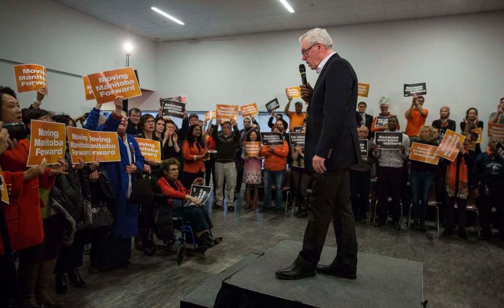 MIKE DEAL / WINNIPEG FREE PRESSThe NDP and their leader Greg Selinger held their first campaign rally at Sturgeon Creek Community Club Wednesday evening.