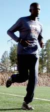 CP
In a Wednesday, Aug. 1, 2012, photo, Guor Marial, 28, jogs around a soccer field in Flagstaff, Ariz. The Sudanese refugee learned just weeks ago that he could compete in the men's marathon at the Olympics as an independent athlete. (AP Photo/Felicia Fonseca)
