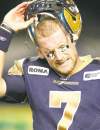 CP
John Woods / the canadian press
Blue Bombers QB Alex Brink lit it up when it was too late. Fans were already barging out of the stadium when his hand got hot.