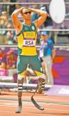 CP
Matt Dunham / the associated pressSouth Africa�s Oscar Pistorius reacts after a teammate was knocked out of a men�s 4x400-metre relay heat Thursday.