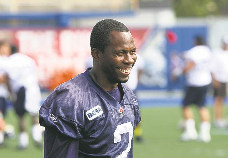 JOE BRYKSA / WINNIPEG FREE PRESS
Bombers defensive back Jovon Johnson is all smiles at practice Wednesday.