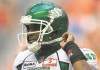 CP
Roughriders  quarterback Darian Durant walks to the bench after throwing an interception against the B.C. Lions last week. Durant continues to frustrate with his inconsistency.