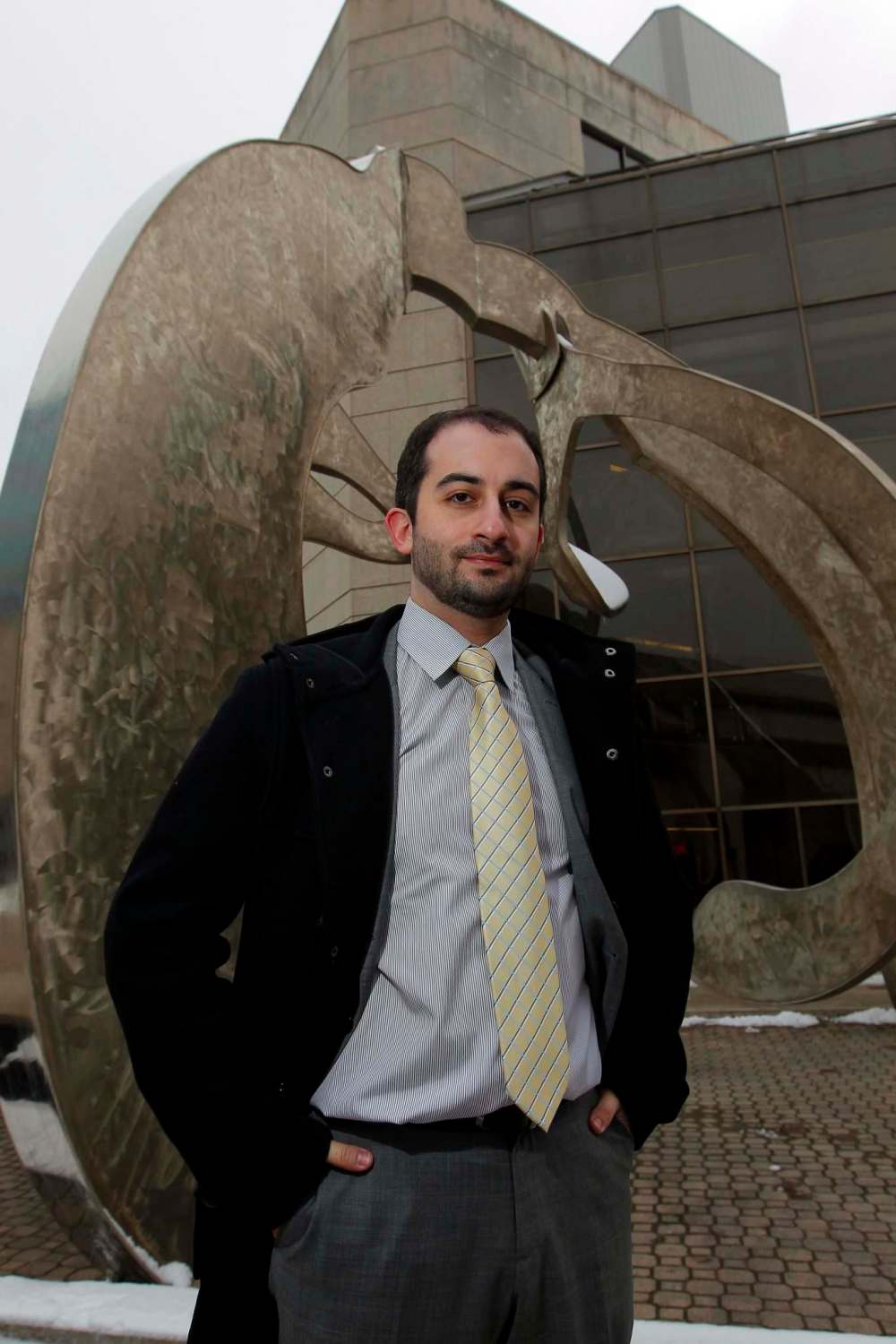 Corey Shefman, a lawyer representing the McDougall family in the inquest of Craig McDougall, outside the courthouse, 408 York Avenue Thursday. Craig McDougall; Local, Police Officer’s review evidence outside 788 Simcoe Street Saturday morning after a man was shot and later died of his injuries following a house party.