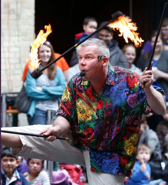 WAYNE GLOWACKI / WINNIPEG FREE PRESS FILESJuggler Mike Battie entertains the crowd at the 2015 Festival of Fools at The Forks.