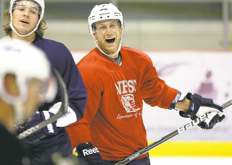 JOE BRYKSA / WINNIPEG FREE PRESS
Derek Meech works out Wednesday at the MTS Iceplex. He�ll be heading to St. John�s next week to play with the IceCaps.