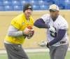 WAYNE GLOWACKI / WINNIPEG FREE PRESSWinnipeg quarterback Buck Pierce (left) was back on the practice field Wednesday, but his status for Monday�s game in Montreal is uncertain.