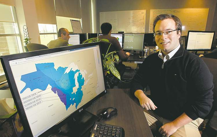 WAYNE GLOWACKI / WINNIPEG FREE PRESS
Matthew Hudson, 29, is CEO of Invenia Technical Computing, which provides forecasts of wind- and solar-power generation capabilities to utilities.