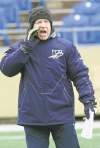 WAYNE GLOWACKI / WINNIPEG FREE PRESS
Winnipeg Blue Bombers head coach Tim Burke barks out orders with renewed authority on Thursday.