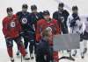 MIKE DEAL / WINNIPEG FREE PRESS
There were just 13 skaters and goaltenders Ondrej Pavelec and Michael Hutchinson on the ice this morning as the Jets prepared for their game against the Canucks.
