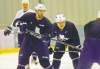 KEN GIGLIOTTI / WINNIPEG FREE PRESS Jets playing the waiting game Winnipeg Jets Andrew Ladd (left) and Mark Stuart continue to skate at the MTS Iceplex, hoping against hope the lockout will be resolved soon. Talks between NHL owners and the players� union continue for a third straight day today in New York.